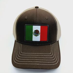 Brown and Tan Cap with Mexican Flag Patch